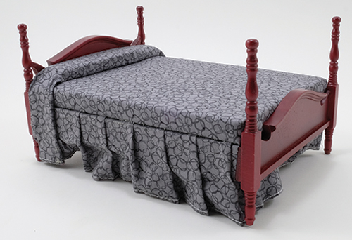 Dollhouse Miniature Double Bed, Mahogany